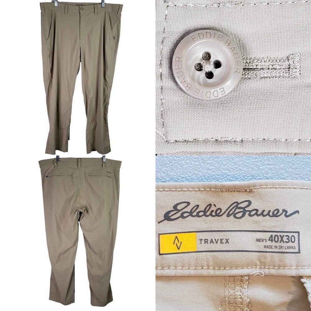 Eddie Bauer Pants Travex Men’s Size 40x30 Beige Tan Straight Leg Flat Front